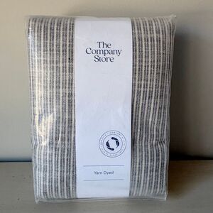 New The Company Store Cotton Linen Textured Stripe Full Duvet Blue
